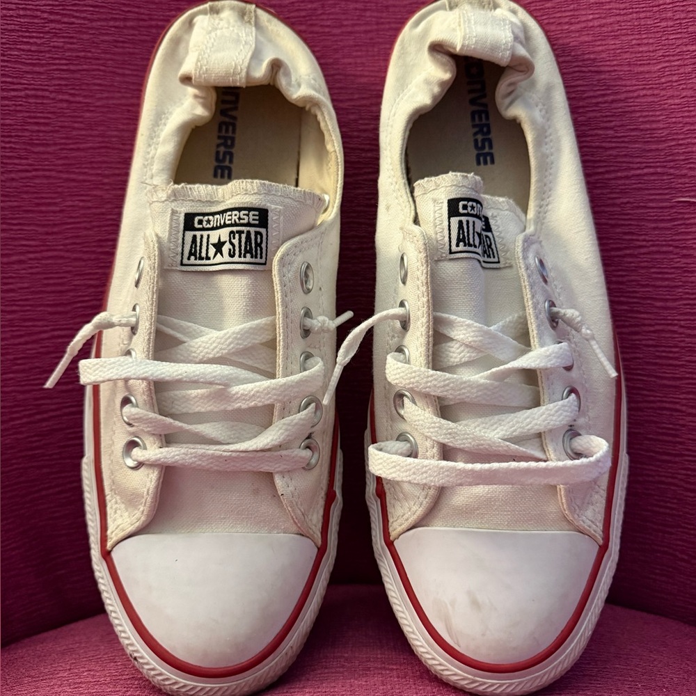Converse All Star White Sneakers with Red and Blue Accents - Picture 2 of 7